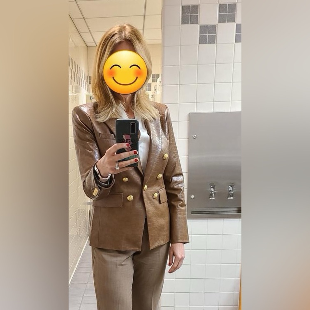 NWT Veronica Beard Lawrence Croc Embossed Faux Leather Dickey Jacket In Brown - Picture 4 of 13